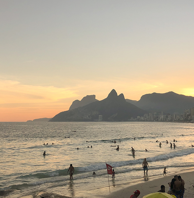 Coastal view of ocean and mountains